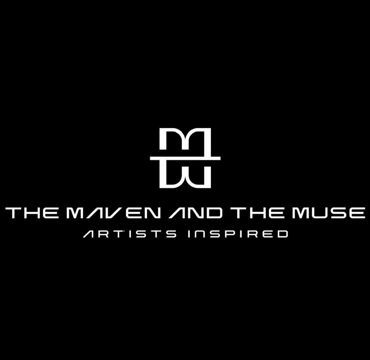 Logo with stylized "M" above "The Maven and the Muse" with tagline "Artists Inspired" in white text.